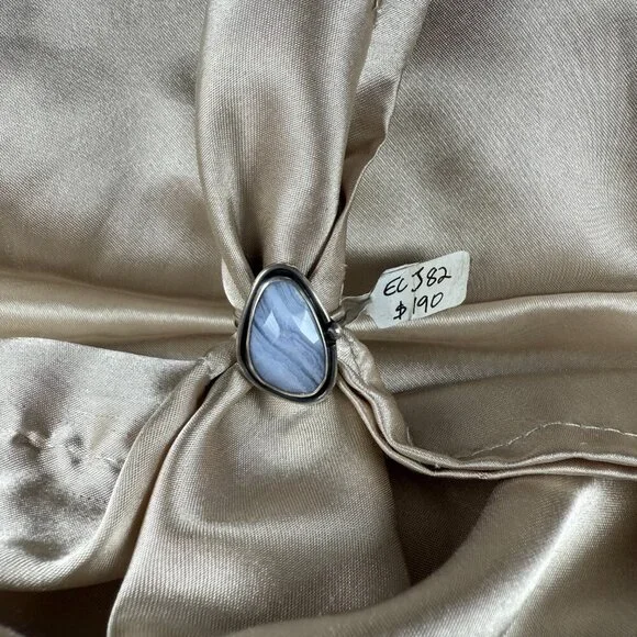 Handmade Silver Ring With Blue Lace Agate Gemstone Natural Stone Jewelry Size 7